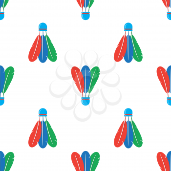 Shuttlecock Icon with Colorful Feathers Seamless Pattern Isolated on White Background.
