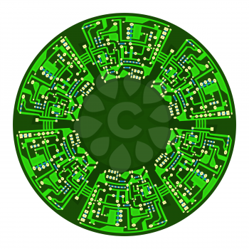 Green Circuit Board Isolated on White Background. Flat Design. Modern Computer Technology Background. Modern Sphere. High Tech Printed Symbol.