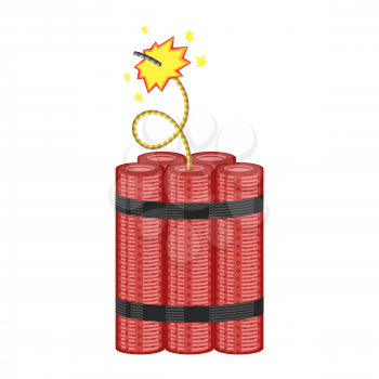 Bomb Icon on White Background. Detonate Dynamite Concept. TNT Red Stick. Design Element for Flyer and Poster. Explode Flash, Burn Explosion.