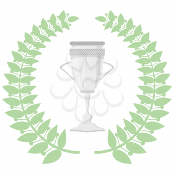 Green Leaves. Circle Wreath. Award Icon. Placement in a Sporting Competition Contest or Business and Education Challenge. Round Label with Laurel Whreat for First Place.