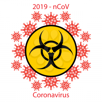 Stop Pandemic Novel Coronavirus Sign and Biohazard Logo on White Background.