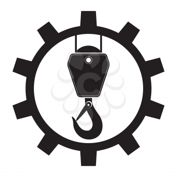 Industrial Hook Icon Isolated on White Background. Construction Crane Logo. Old Lifting Machinary and Steel Rope.