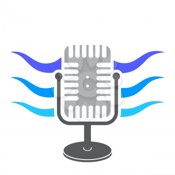 Retro Microphone Icon with Blue Sound Waves Icon Isolated on White Background. Music Audio Symbol. Speaker Logo Design. Studio Mic Concept.