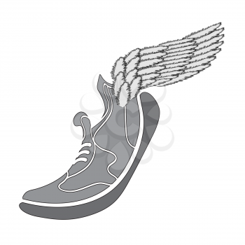 Silhouette of Running Shoes and Wing Isolated on White Background.
