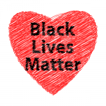 Black Lives Matter Banner with Red Heart for Protest on White Background.