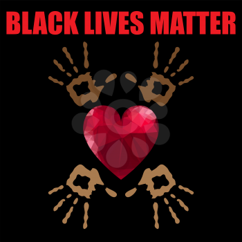 Black Lives Matter Banner with Red Heart for Protest on Black Background.