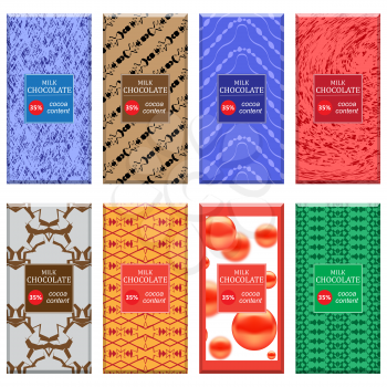 Set of Different Milk Chocolate Bar Isolated on White Background. Sweet Food Collection. Package Mock up.