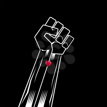 Fist Raised Up. Black Lives Matter Banner for Protest on Dark Background. Human Hand. Stop Violence to Black People.