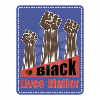 Fist Raised Up. Black Lives Matter Banner for Protest on Blue Background. Human Hand. Stop Violence to Black People.