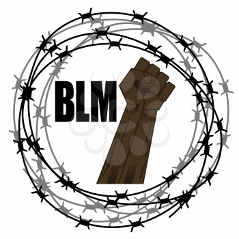 Black Lives Matter Banner with Barbed Wire for Protest Isolated on White Background. Fist Raised Up.