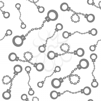 Grey Metal Handcuffs Seamless Pattern Isolated on White Background.