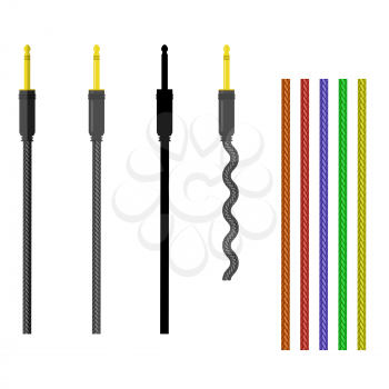 Set of Different Audio Cable Isolated on White Background.