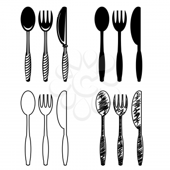 Food Icon for Cafe. Fork Spoon Knife Logo Design Isolated on White Background.