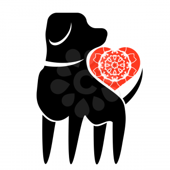 Dog and Red Heart Icon Isolated on White Backjground.