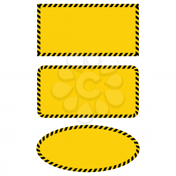 Yellow Warning Banner with Black Striped Frame on White Background.