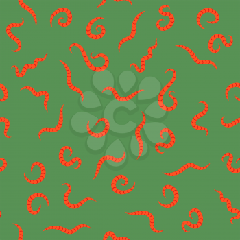 Animal Earth Red Worms for Fishing Seamless Pattern on Green Background.