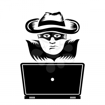 Hacker with Laptop Icon Isolated on White Background.
