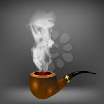 Retro Wooden Smoking Pipe on Soft Grey Background.