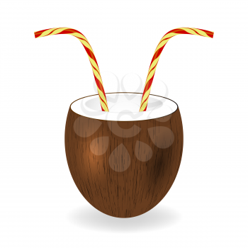 Coconut Juice with Straw Isolated on White Background.