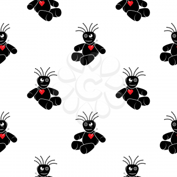 Voodoo Doll with Red Heart Seamless Pattern Isolated on White Background.