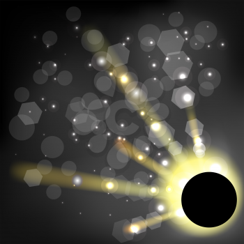 Total Solar Eclipse on Black Background. Abstract Light Effect. Space Landscape.