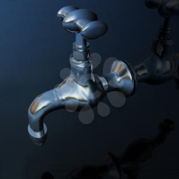 Water taps on a reflective background