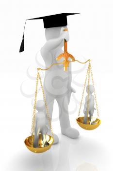 3d man - magistrate with gold scales. Isolated over white 