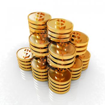 Gold dollar coin stack isolated on white 