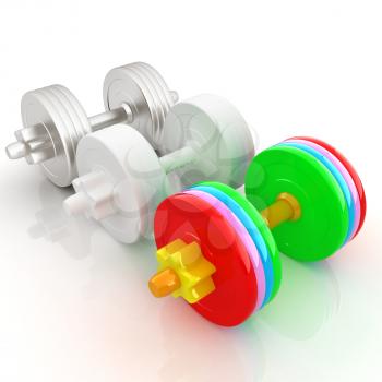 Colorfull dumbbells on a white background