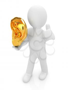 3d man with ear gold 3d render isolated on white background 