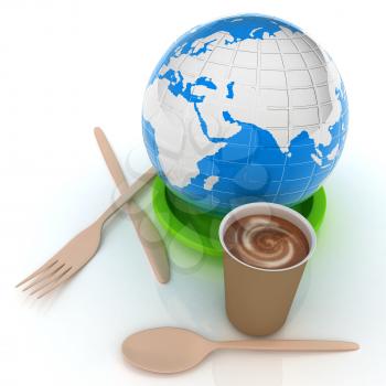 Coffe in fast-food disposable tableware and earth