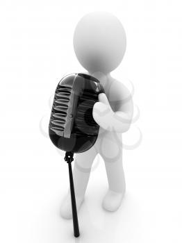 3D man with a microphone on a white background 