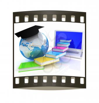 Global On line Education on a white background. The film strip