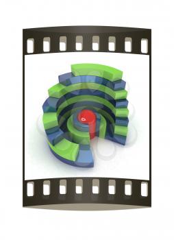 Abstract structure with red capsule in the center on a white background. The film strip