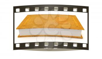 The leather book on a white background. The film strip