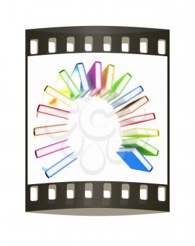 Colorful books like the rainbow on a white background. The film strip
