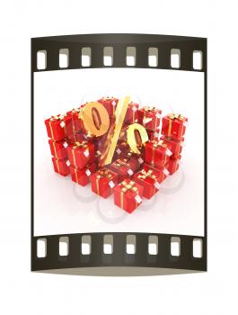 Percentage and gifts on a white background. The film strip