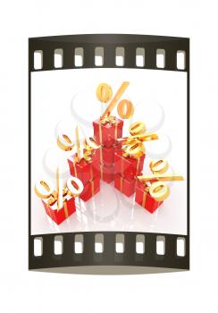 Percentage and gifts on a white background. The film strip