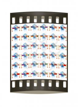 Set of three-dimensional image of the flags of world on a white background. The film strip