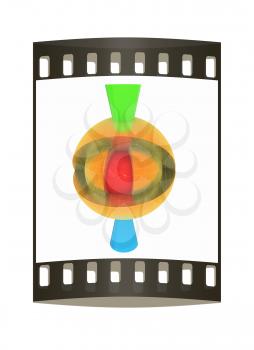 3d atom isolated on white background. Abstract model. The film strip