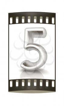 Number 5- five on white background. The film strip