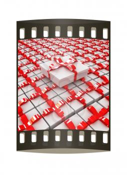 Gifts with ribbon on a white background. The film strip