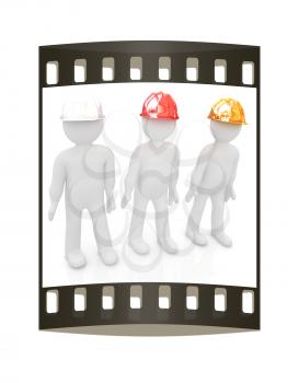 3d mans in a hard hat on a white background. The film strip