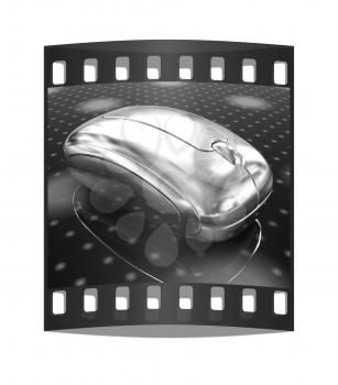 3d chrome mouse on a fantastic festive dark background. The film strip