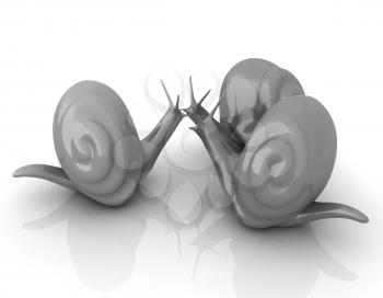 3d fantasy animals, snails on white background 