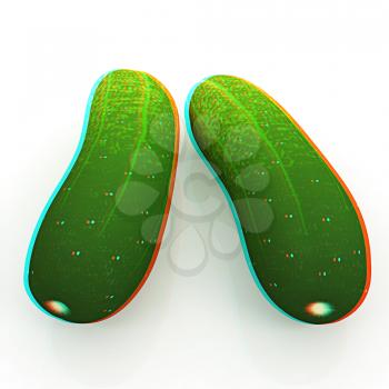 fresh cucumbers on a white background. 3D illustration. Anaglyph. View with red/cyan glasses to see in 3D.