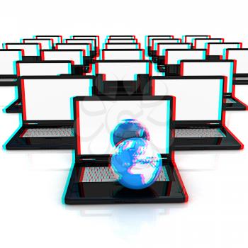 Computer Network Online concept on a white background. Anaglyph. View with red/cyan glasses to see in 3D. 3D illustration