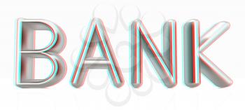 3d metal text bank on a white background. 3D illustration. Anaglyph. View with red/cyan glasses to see in 3D.