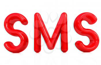 3d red text sms on a white background. 3D illustration. Anaglyph. View with red/cyan glasses to see in 3D.