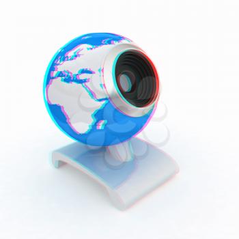 Web-cam for earth. Global on line concept on a white background. 3D illustration. Anaglyph. View with red/cyan glasses to see in 3D.